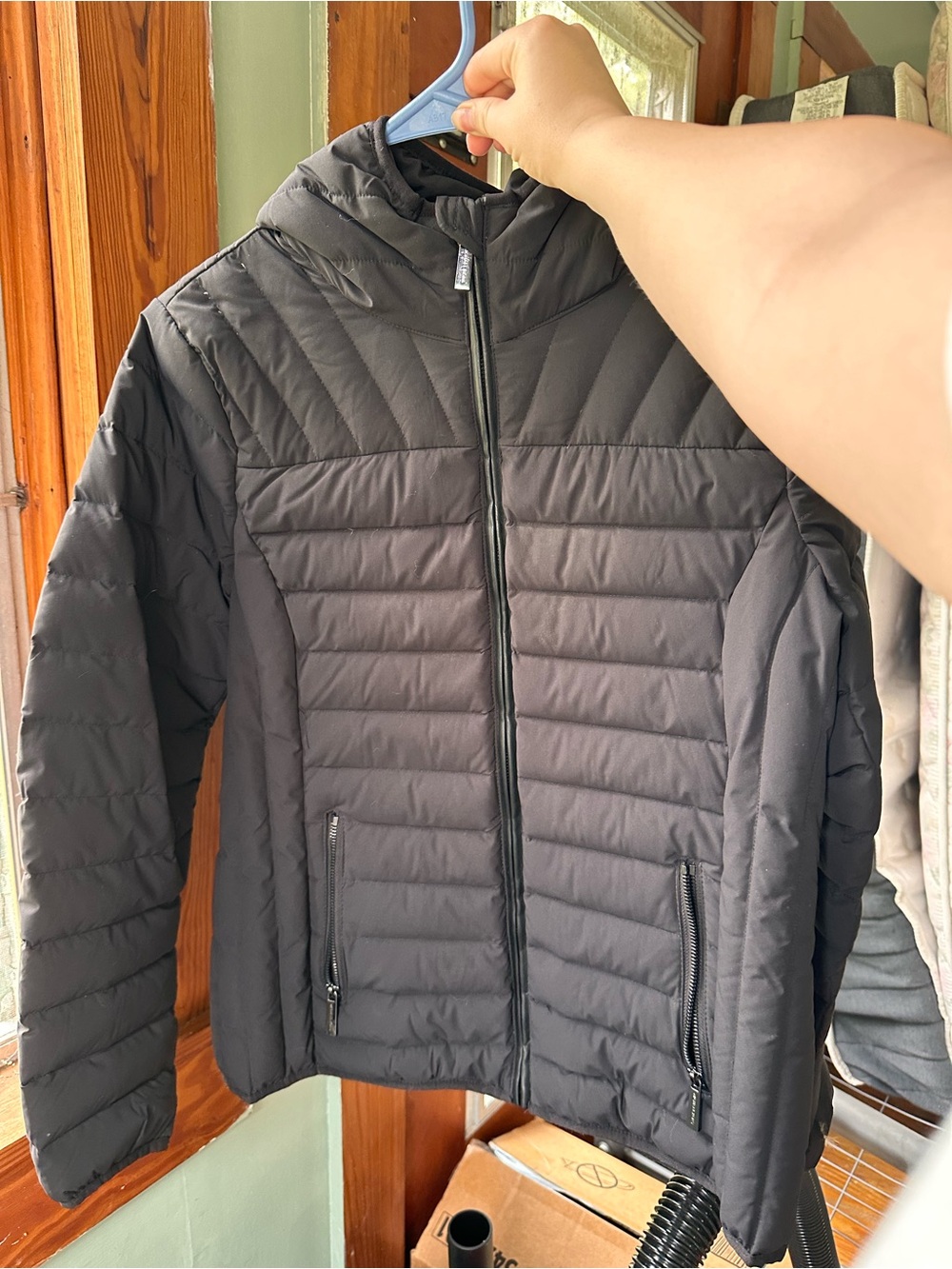 Lightweight Black Quilted Hooded Jacket - Women